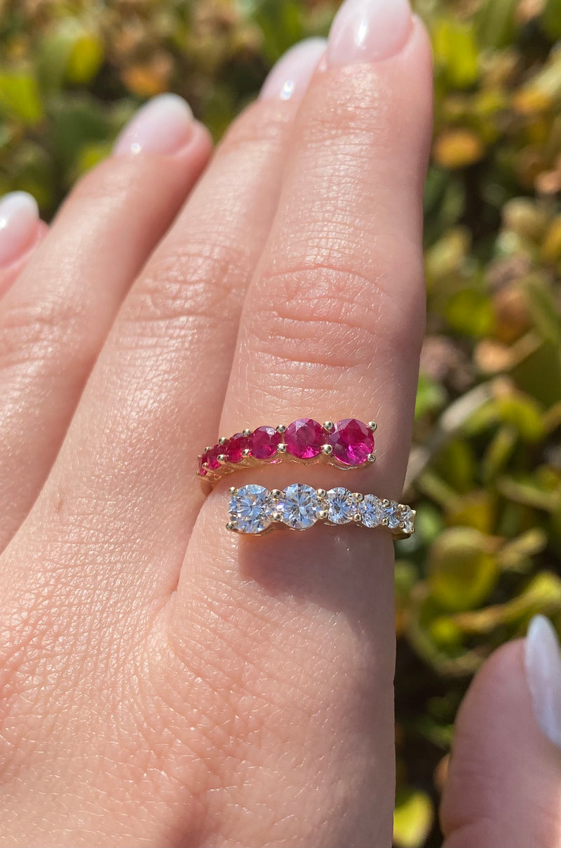 14K Gold Basket Prong Set Ruby and Diamond Open Wrapped Band