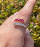 14K Gold Basket Prong Set Ruby and Diamond Open Wrapped Band