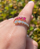 14K Gold Basket Prong Set Ruby and Diamond Open Wrapped Band