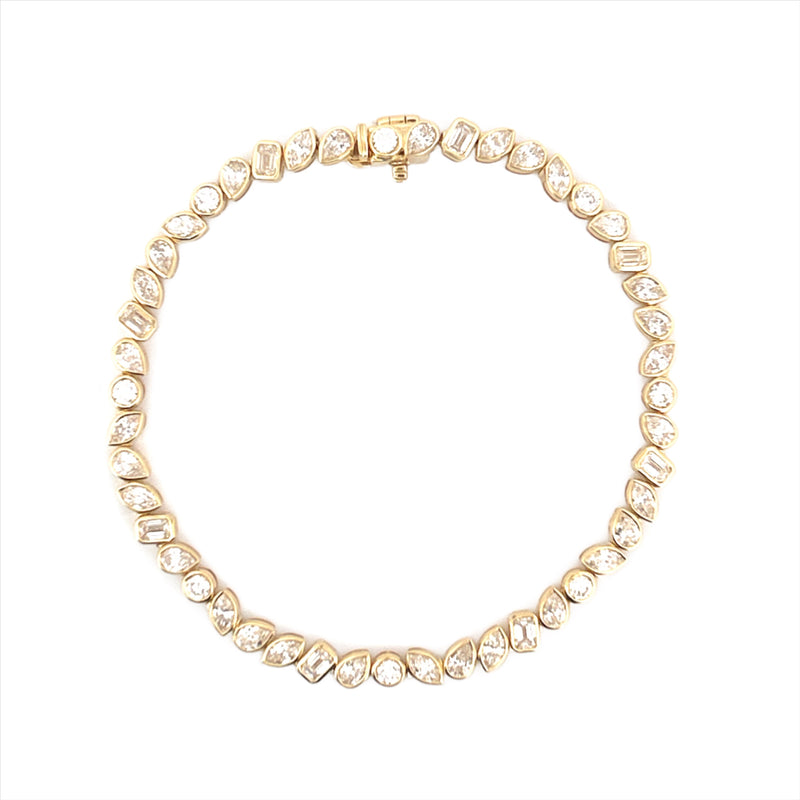14K Gold Multi Shape Bezel Diamond Tennis Bracelet