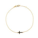 14K Gold Black Enamel Cross Bracelet