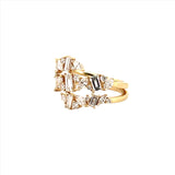 14K Gold Multi Shape Three Row Cluster Diamond Band