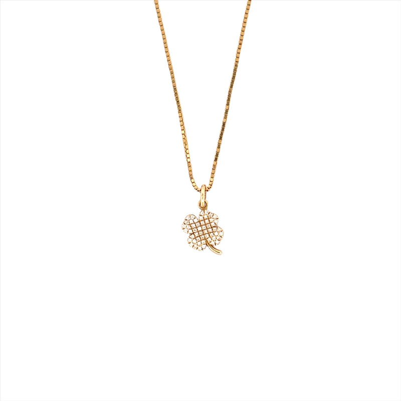 14K Gold Clover Diamond Pendant w/ Box Chain