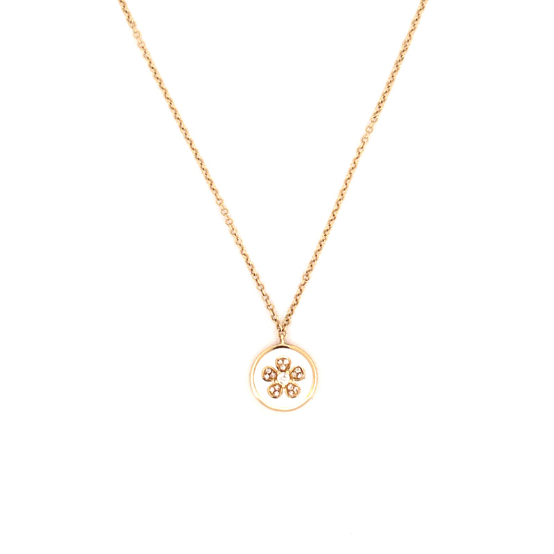 14K Gold Enamel Flower Diamond Necklace