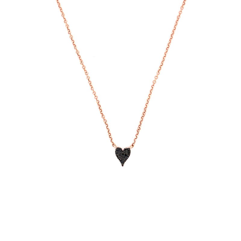 14K Gold Pavé Heart Black Diamond Necklace