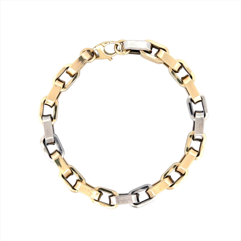14K Two-Tone Gold Thick Hollow Box Chain Bracelet