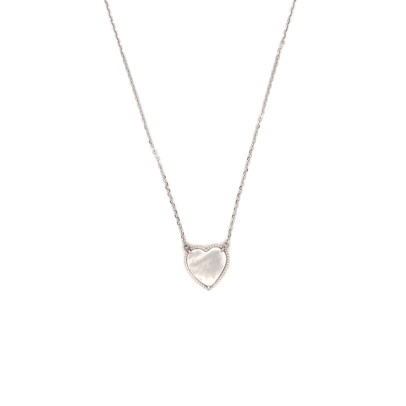 14K Gold Mother of Pearl Heart Art Deco Pendant Necklace