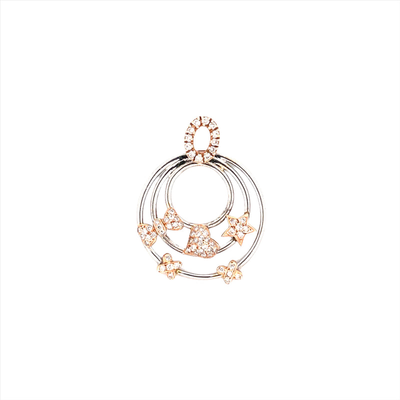 14K Two Tone Gold Diamond Multi Charm Diamond Pendant