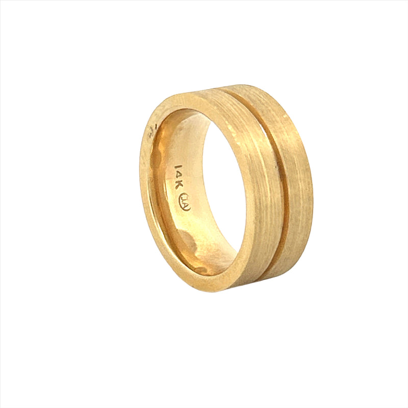 14K Gold Mens Center Groove Band