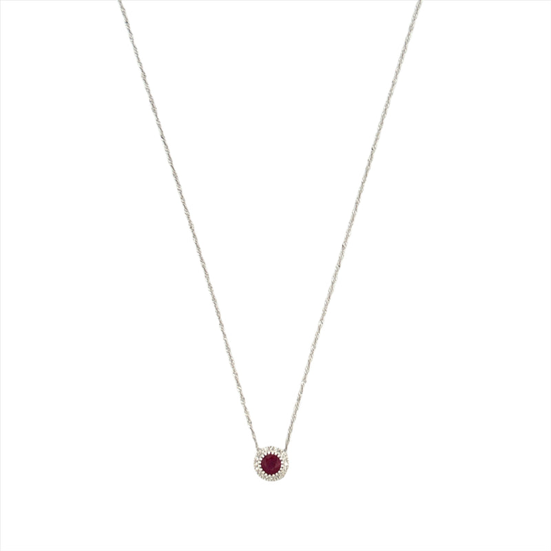 14K Gold Ruby Diamond Halo Pendant Necklace