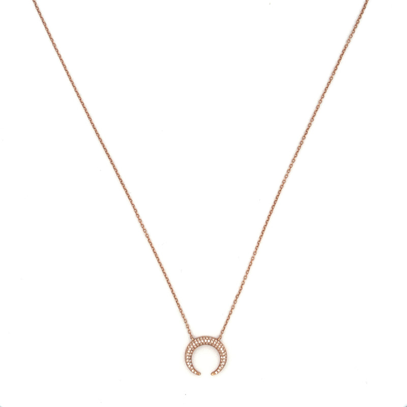 14K Gold South Crescent Diamond Pave Pendant Necklace