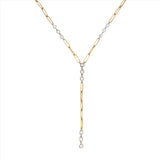 14K Gold Paper Clip Diamond Tri Bezel Drop Necklace