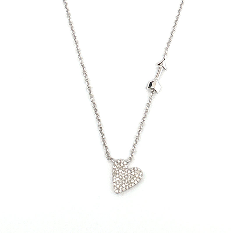 14K Gold Heart and Arrow Diamond Pave Pendant Necklace