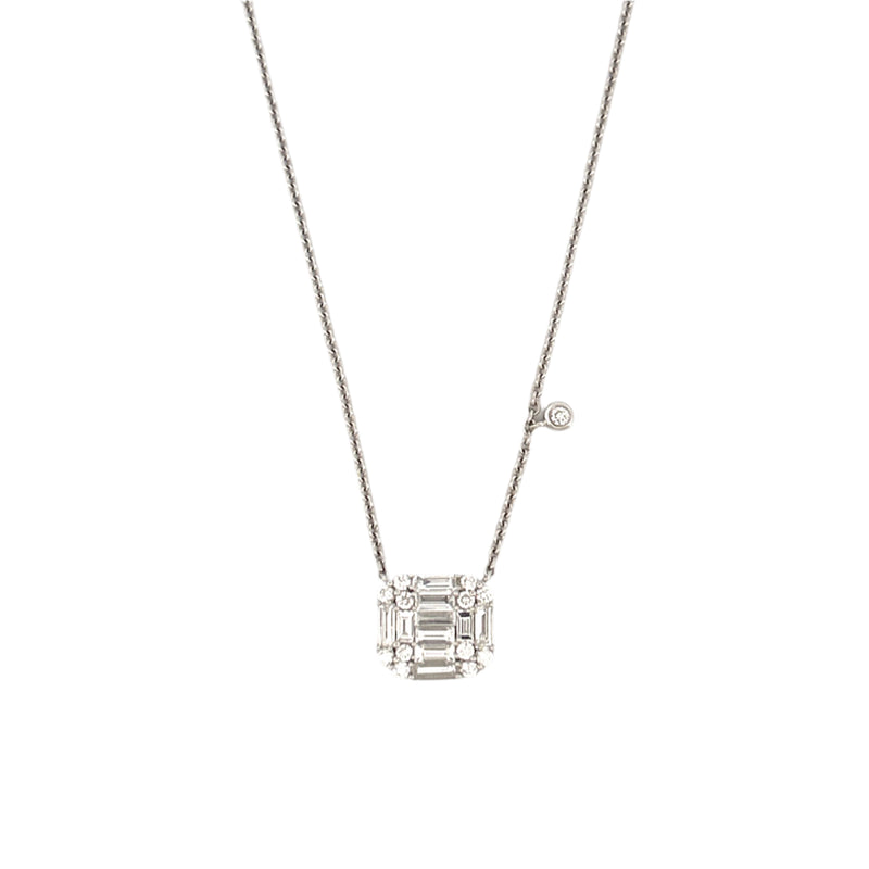 14K Gold Diamond Baguette Cluster Pendant Necklace with Diamond Bezel Charm