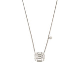 14K Gold Diamond Baguette Cluster Pendant Necklace with Diamond Bezel Charm