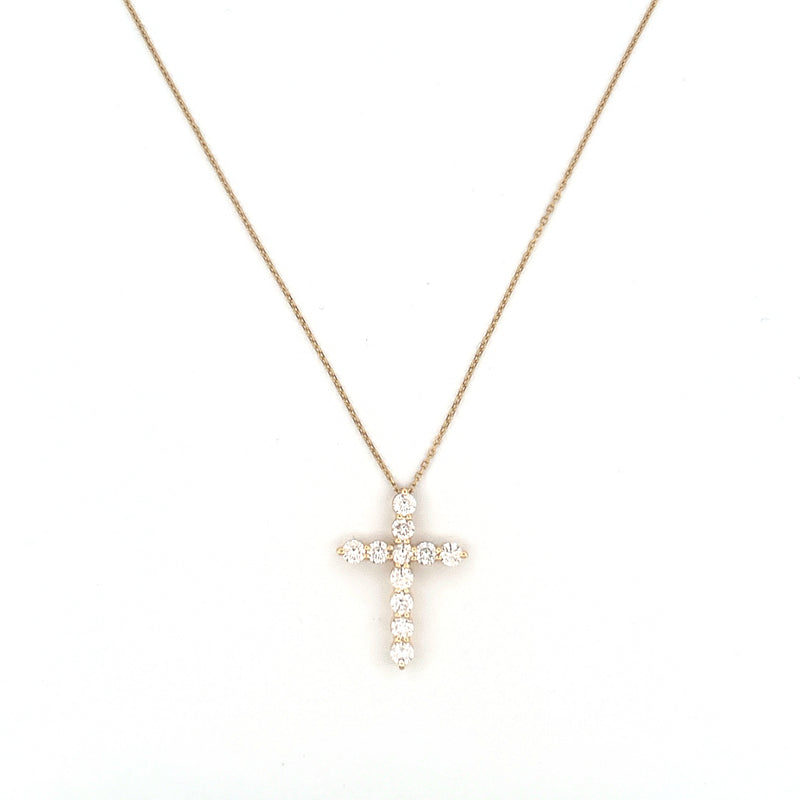 14K Gold Diamond Prong Set Cross Pendant Necklace