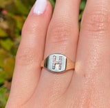 14K Gold Personalized Diamond Initial Raised Signet Band