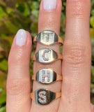 14K Gold Personalized Diamond Initial Raised Signet Band