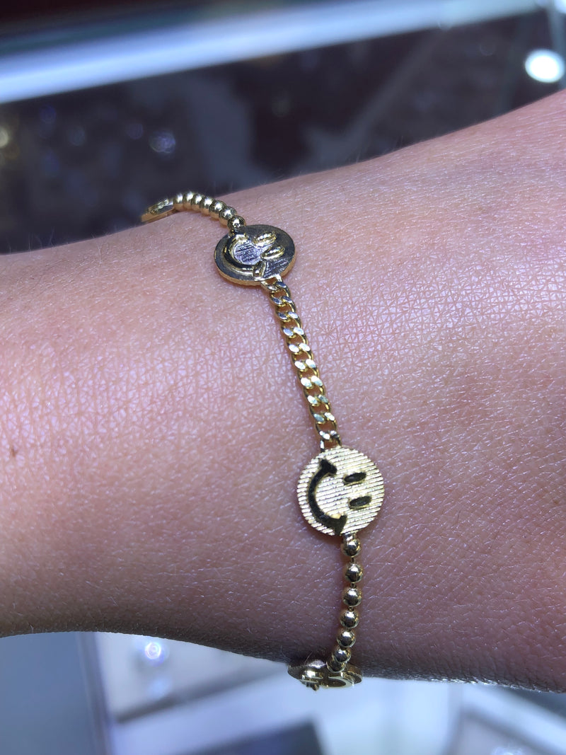 14K Gold Smiley Bracelet