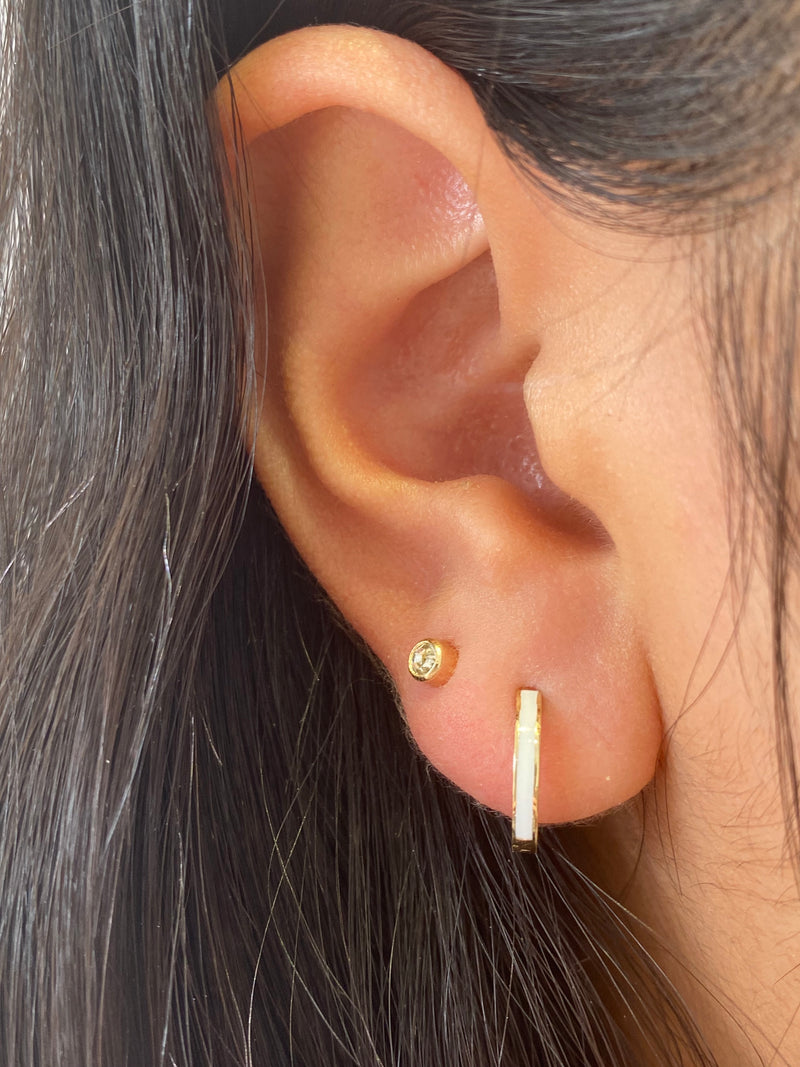 14K Gold Mini White Enamel Hoop Earring