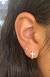 14K Gold Mini White Cross Enamel Hoop Earrings