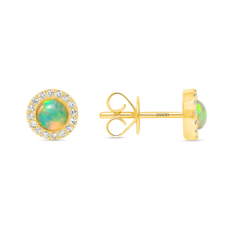 14K Gold Opal with Diamond Halo Studs