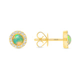 14K Gold Opal with Diamond Halo Studs