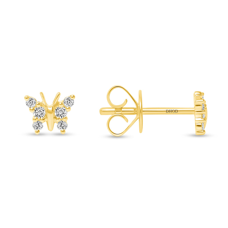 14K Gold Diamond Butterfly Studs