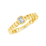 14K Gold Cuban Emerald Diamond Bezel Ring