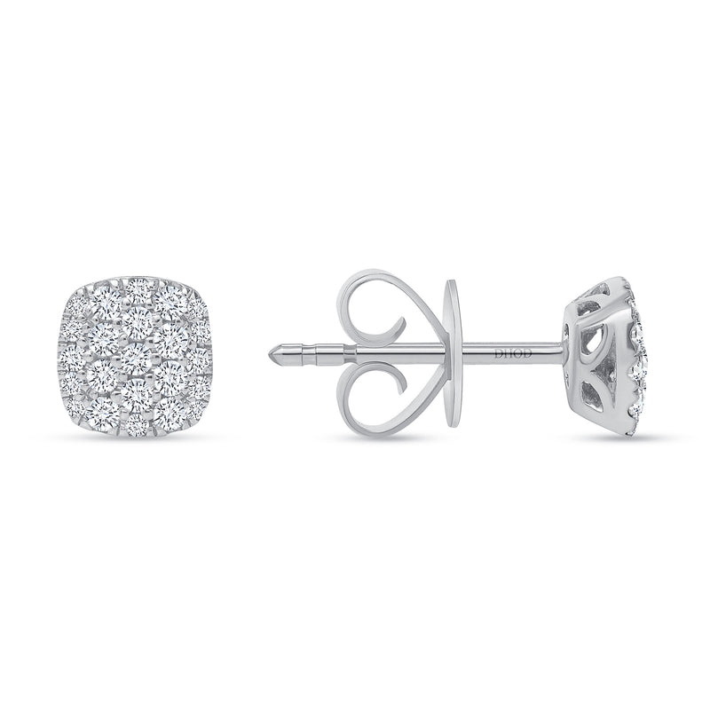 14K Gold Diamond Cushion Cluster Studs