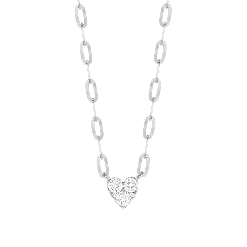 14k Gold Paperclip 3-Round Heart Diamond Necklace