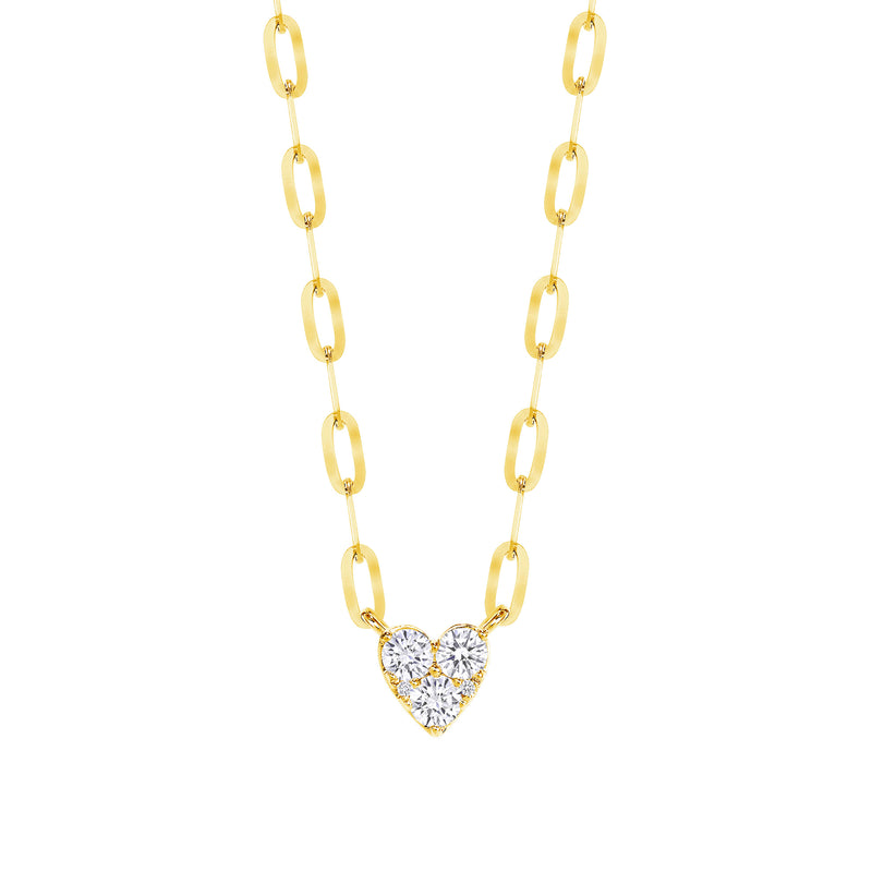 14k Gold Paperclip 3-Round Heart Diamond Necklace