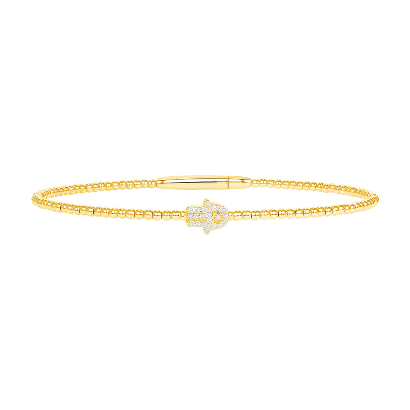 14k Gold Bubble Hamsa Diamond Bangle