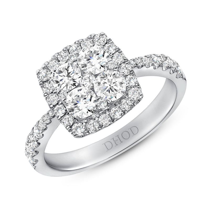 14K Gold Cluster Cushion Natural Diamond Engagement Ring