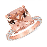 14K Gold Diamond Ring with 4.00 Carat Cushion Morganite Ring