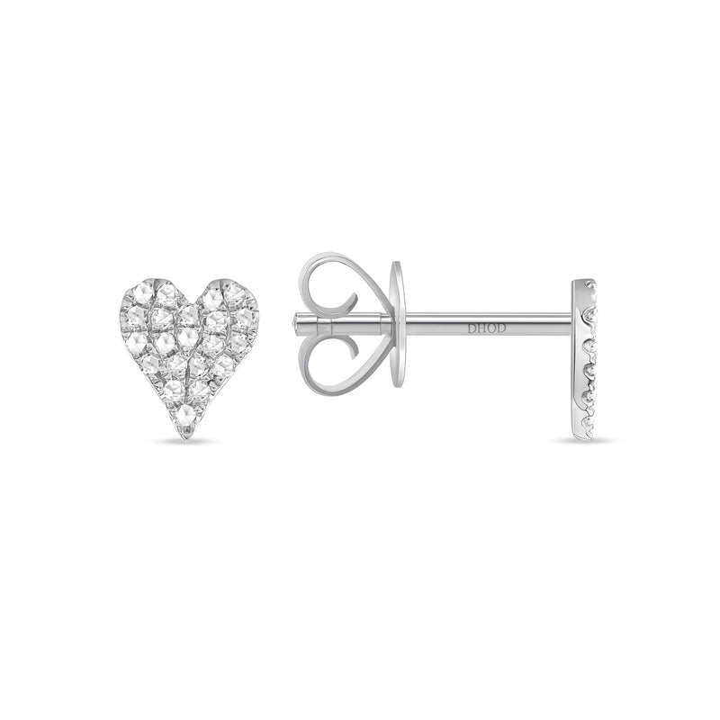 14K Gold Heart Pavé Diamond Stud Earrings