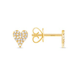 14K Gold Heart Pavé Diamond Stud Earrings