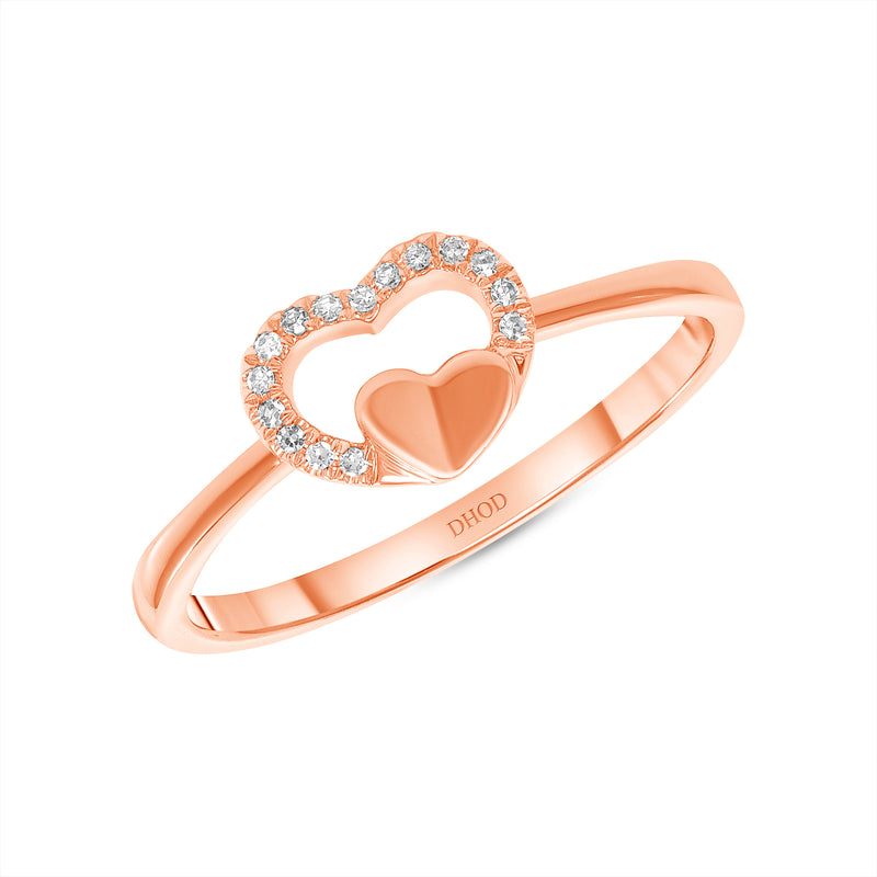 Gold Diamond Double Heart Ring