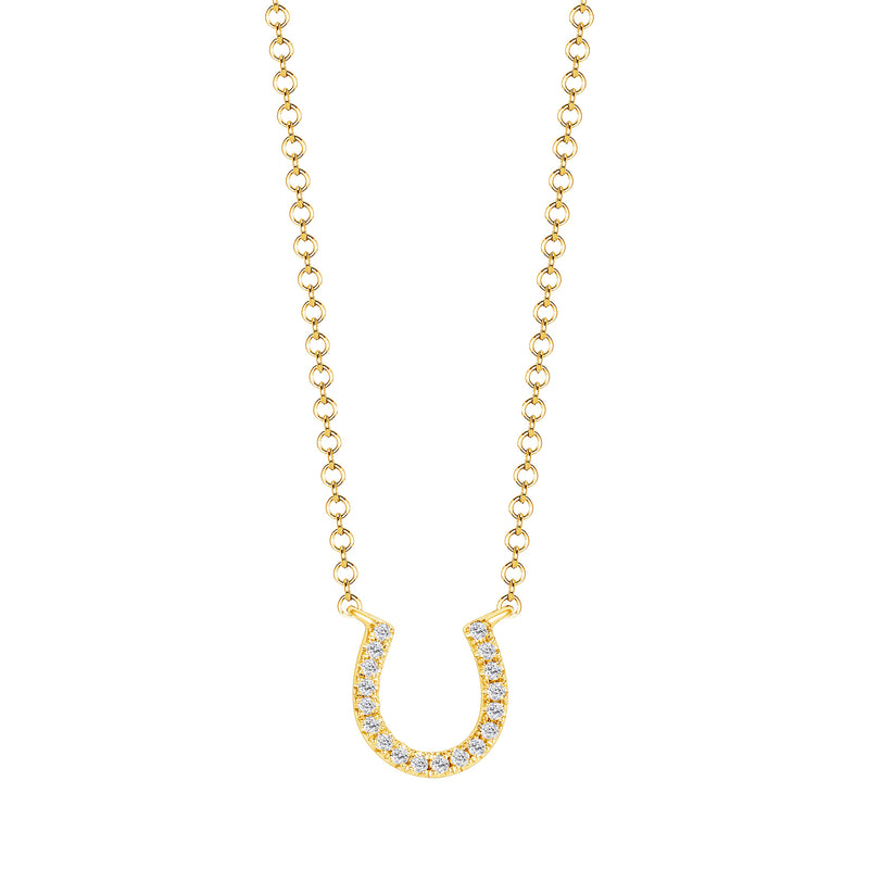 14K Gold Diamond Horseshoe Pendant Necklace