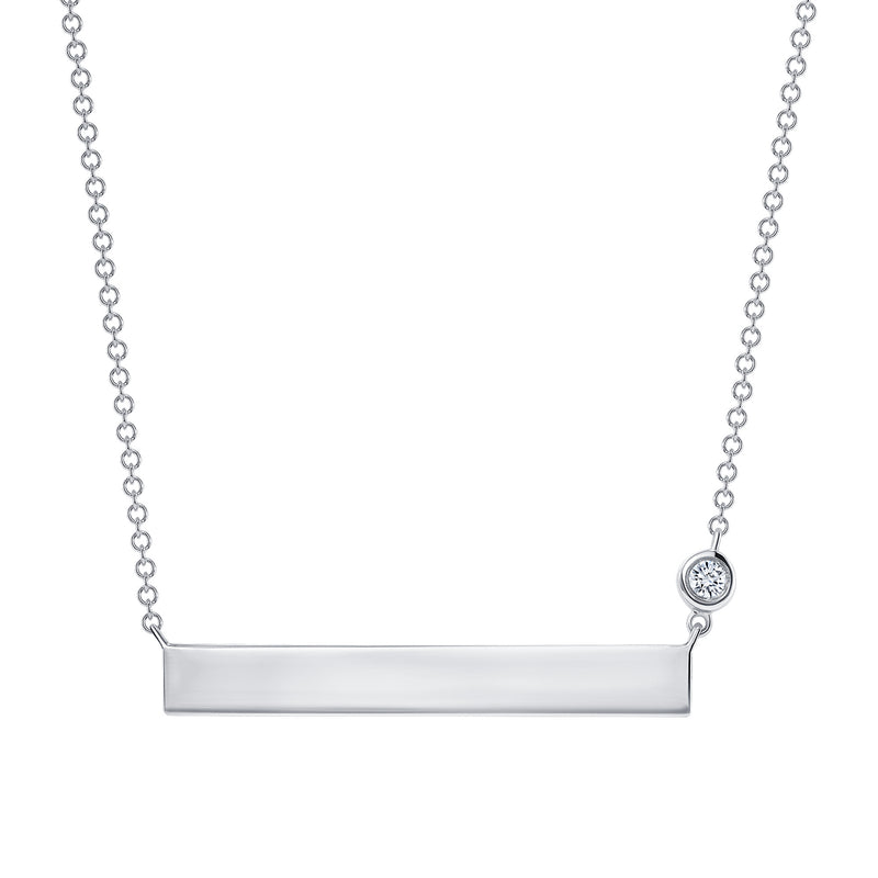 14K Gold Personalized Bar Necklace with Diamond Bezel