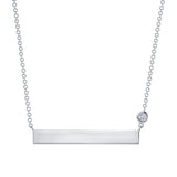 14K Gold Personalized Bar Necklace with Diamond Bezel