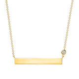 14K Gold Personalized Bar Necklace with Diamond Bezel