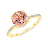 14K Gold Diamond Under Halo with Round Morganite Engagement Ring