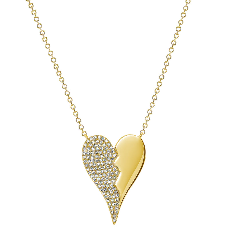 14K Gold Half Diamond Heart Pendant