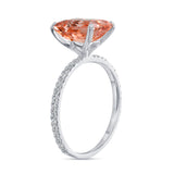 14K silver diamond halo ring with 2.50 Carats Morganite