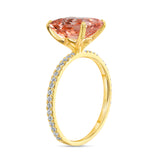 14K gold diamond halo ring with 2.50 Carats Morganite stone. Morganite Engagement Ring