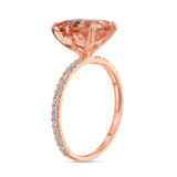 14K gold diamond halo ring with 2.50 Carats Morganite