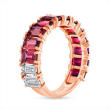 14K Gold Emerald Garnett 3/4 Eternity Band