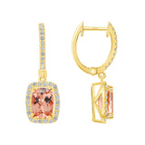 14K Gold Morganite Halo Earrings