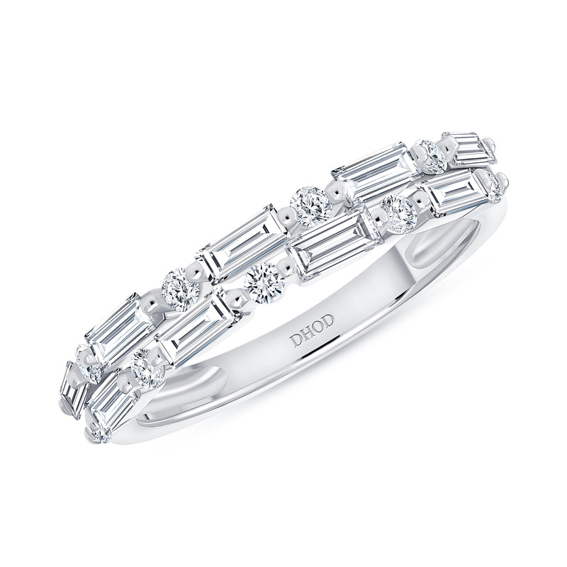 14K Gold Diamond Round Baguette Band